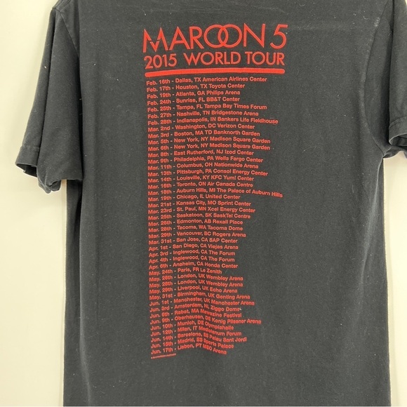 Maroon 5 black red roundneck graphic short sleeves 2015 world tour band t-shirt. - Picture 7 of 8